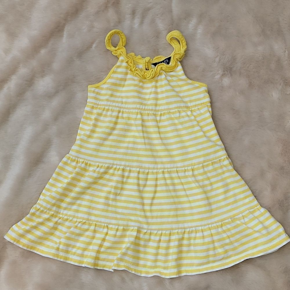 Chaps YELLOW AND WHITE STRIPED TIERED SUNDRESS, SIZE 24 MONTHS